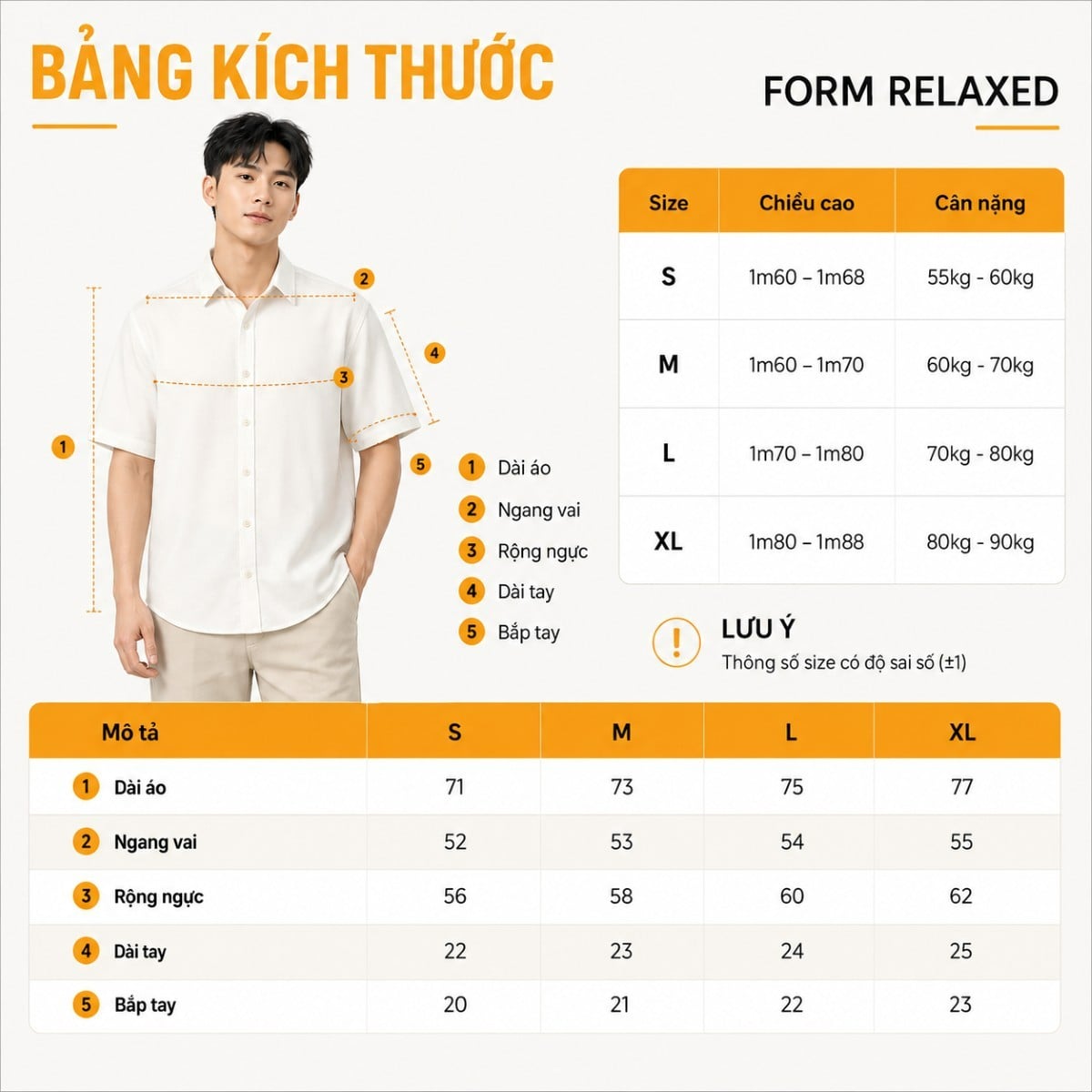 Size áo sơ mi nam form relaxed