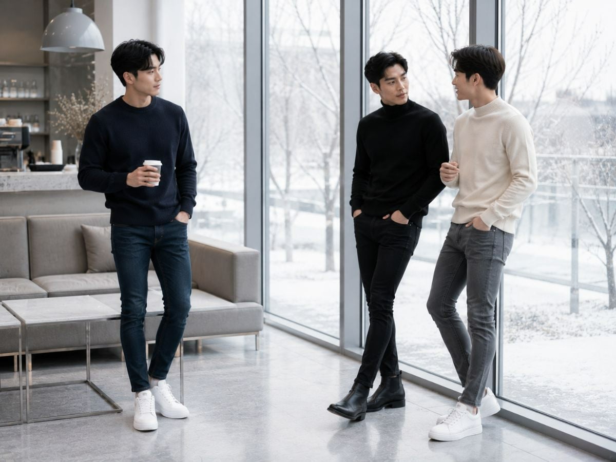 Áo len form gọn cùng skinny jeans tạo cảm giác cao ráo hơn