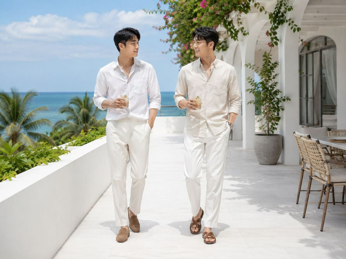 Sơ mi linen phối quần tây sáng màu mang lại cảm giác nhẹ nhàng