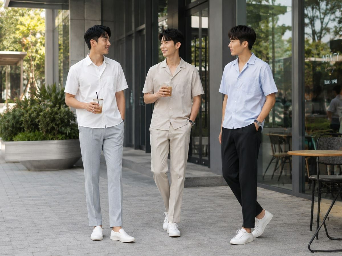 Sơ mi tay ngắn và quần tây relaxed phù hợp ngày nắng nóng