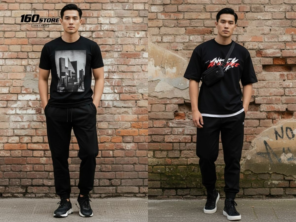 Phong cách streetwear với áo thun và quần jogger