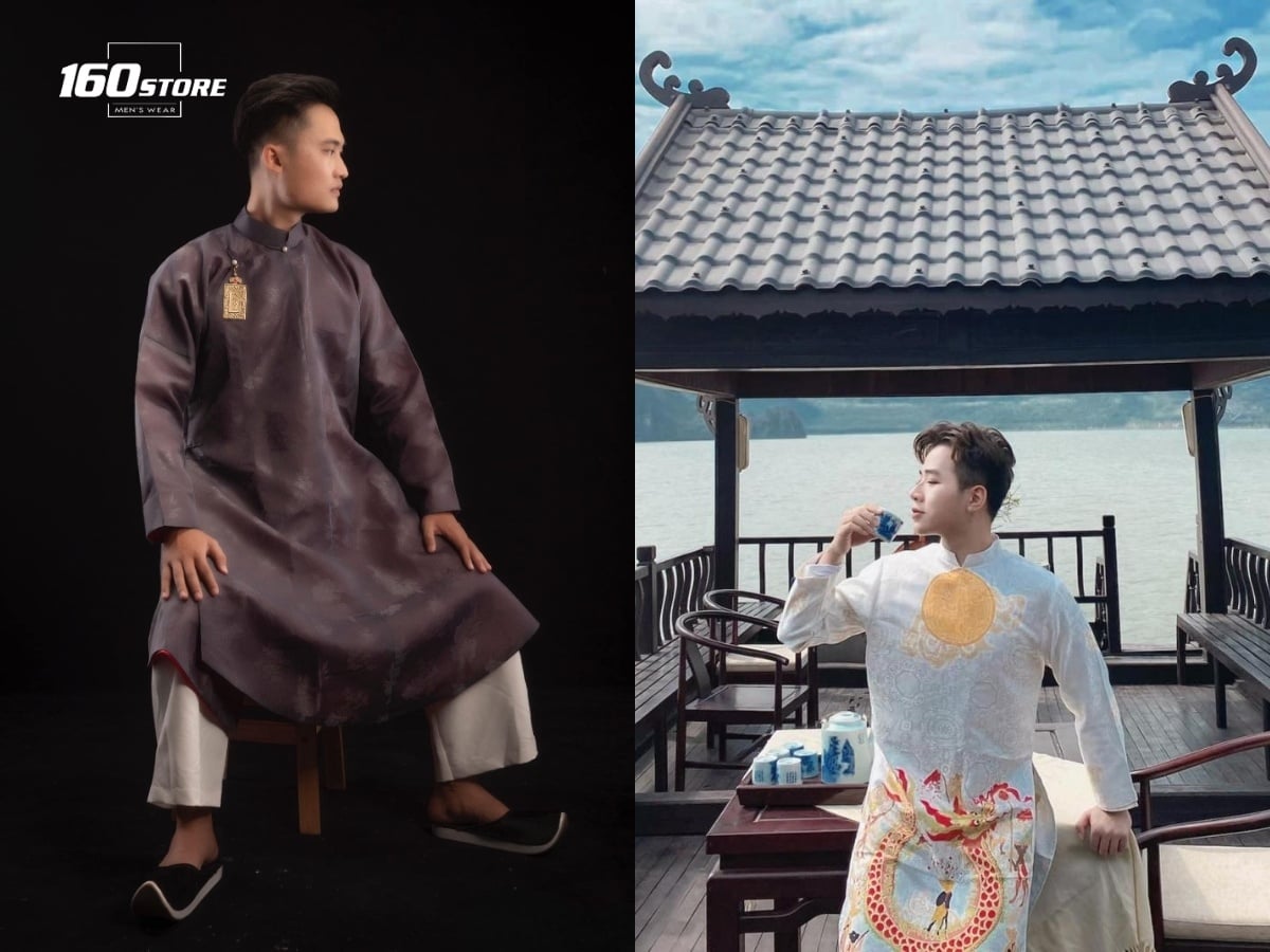 Tạo dáng chụp ảnh áo dài nam ngày Tết gợi nét hoài cổ