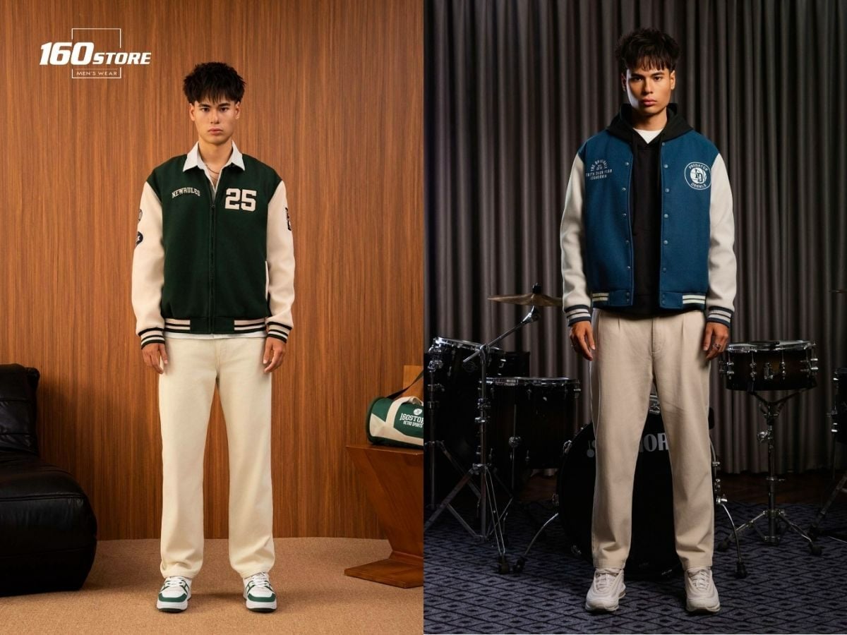 Phong cách trẻ trung với áo khoác varsity và quần kaki cho những bạn cá tính