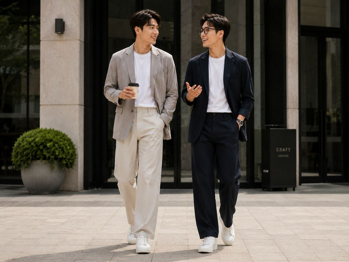 Áo blazer và quần ống suông phong cách Hàn Quốc