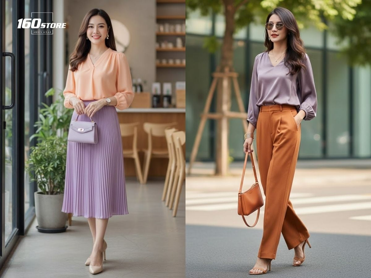 Set đồ màu cam và tím tạo sự tương sinh cho mệnh Thổ