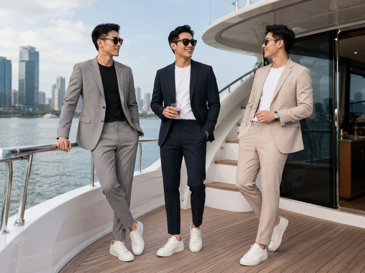 Vest phối áo thun cổ tròn, hiện đại và bớt cảm giác nghiêm nghị