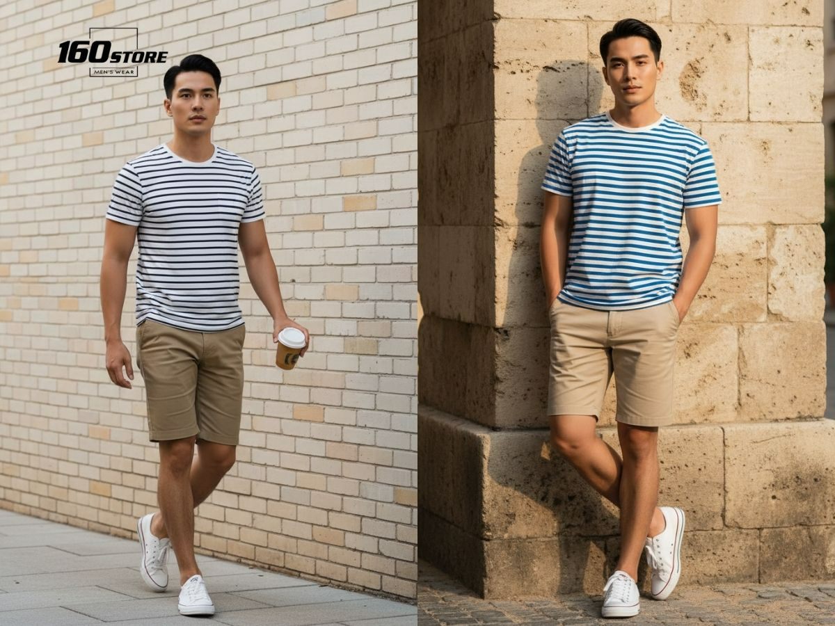 Outfit áo thun và quần jeans xanh