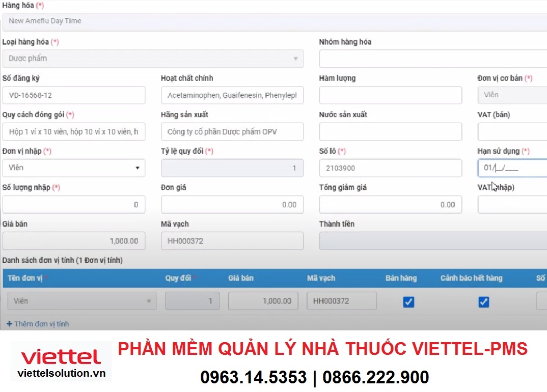 Phần mềm quản lý nhà thuốc&nbsp;Viettel