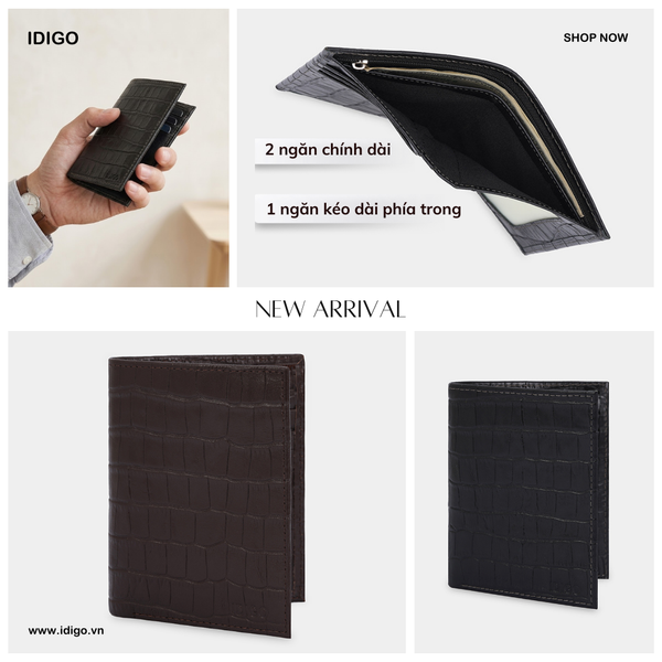 Ví nam cầm tay họa tiết vân cá sấu IDIGO MW1-4329
