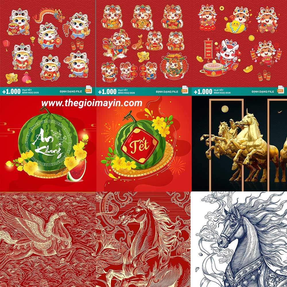 File vector Tết Bính Ngọ Happy New Year 2026 hơn 1000 file