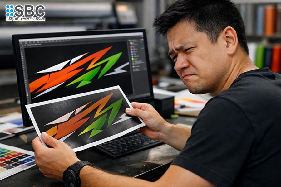 vì sao máy in tem xe có khi in màu ra sai rất xa so với màn hình