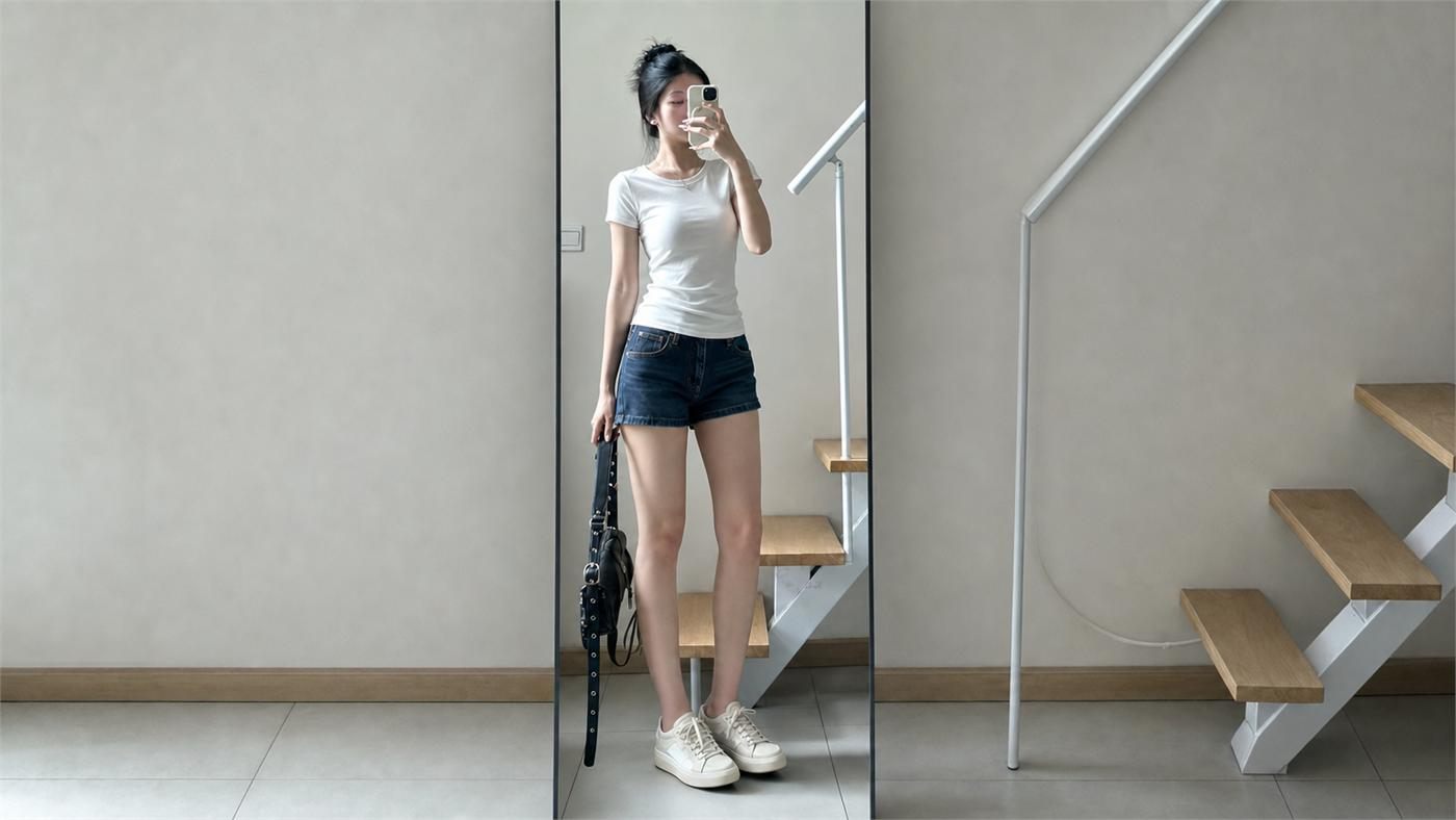 Phối quần short nữ với áo thun basic trẻ trung và dễ mặc