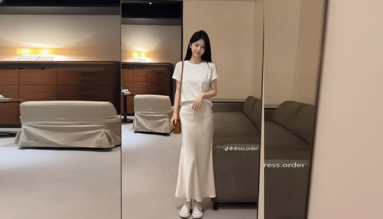 Chân váy lụa phối áo thun trắng trẻ trung và dễ ứng dụng hằng ngày