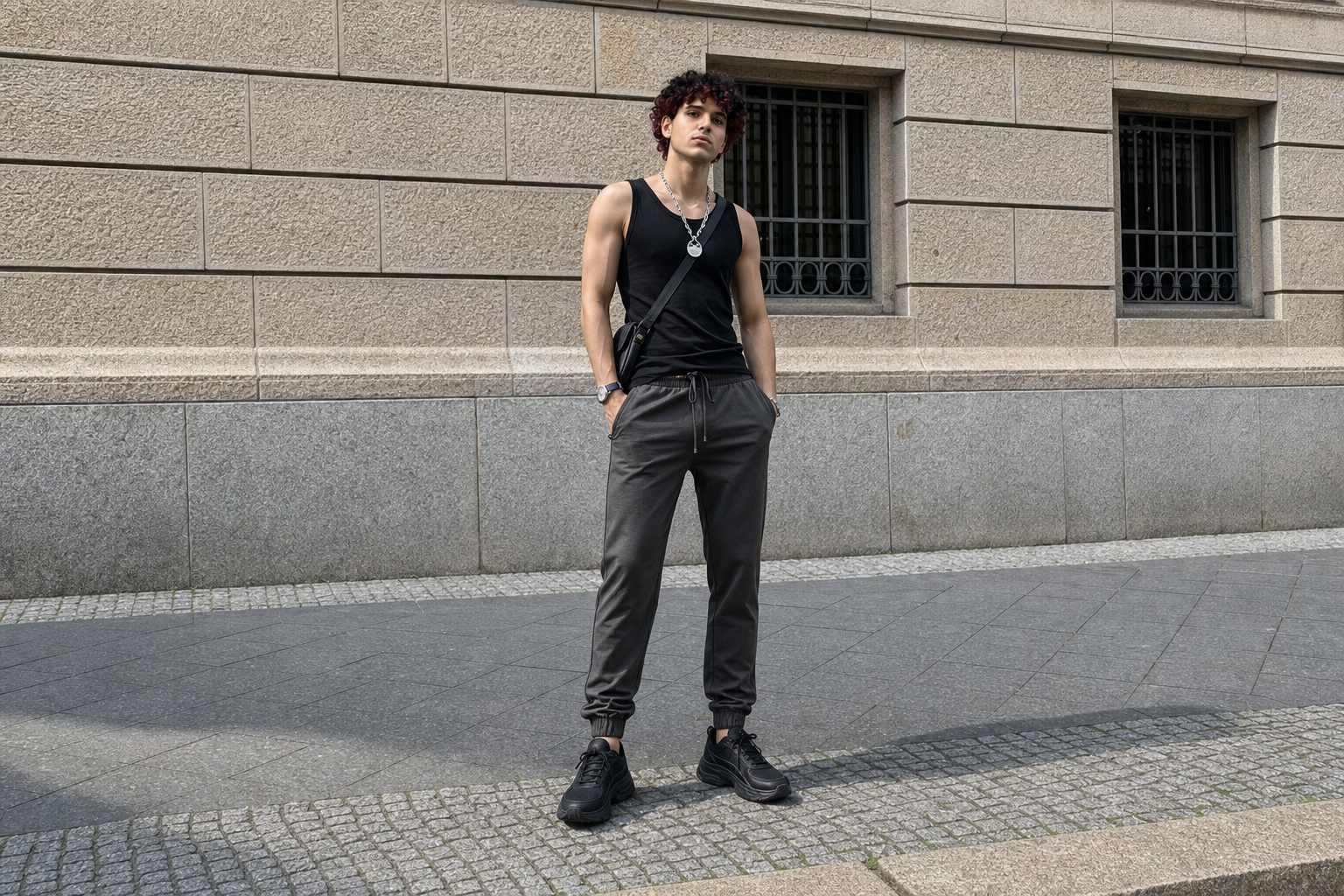 Áo tank top phối quần jogger nam mùa hè năng động