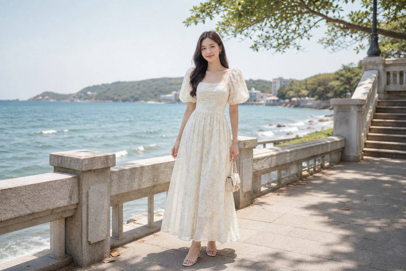 Đầm maxi tay bồng đi biển nhẹ nhàng