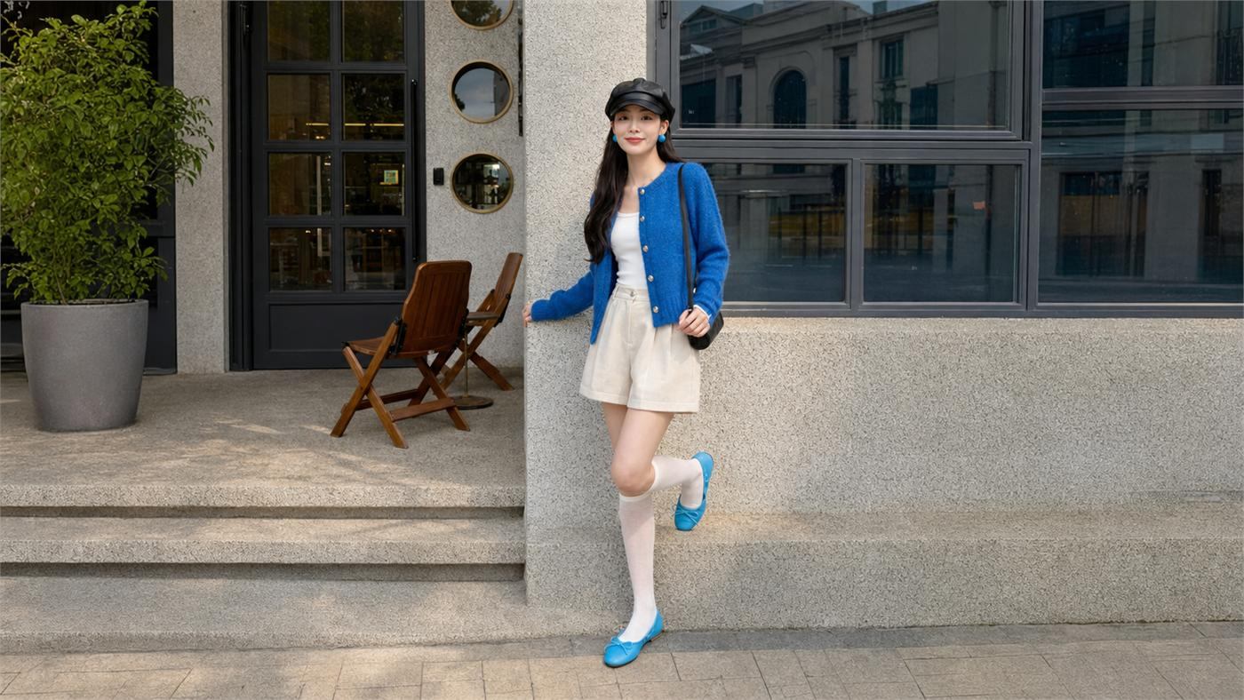 Phối quần short nữ với áo cardigan mỏng nhẹ nhàng nữ tính