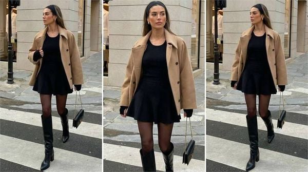 Phối đồ với chân váy chữ A ngắn - áo hai dây và sơ mi khoác ngoài