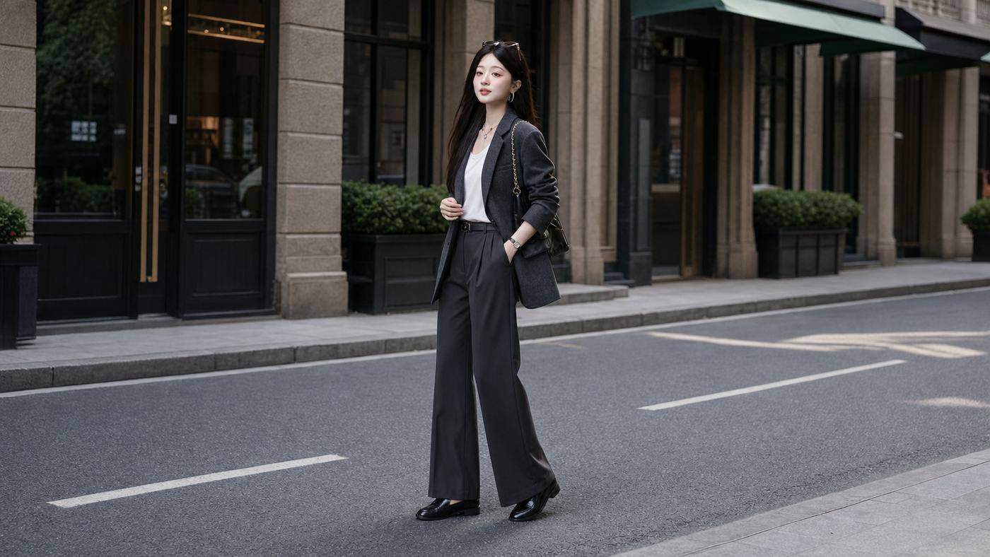 Phối đồ công sở với blazer mỏng áo thun trơn và quần tây hiện đại