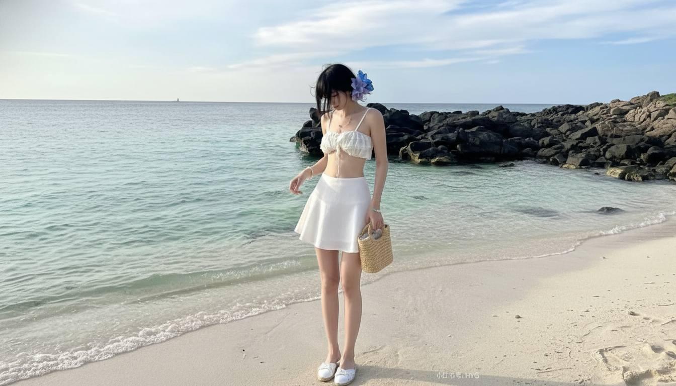 Chân váy ngắn phối áo bra đi biển tiết chế và thời trang