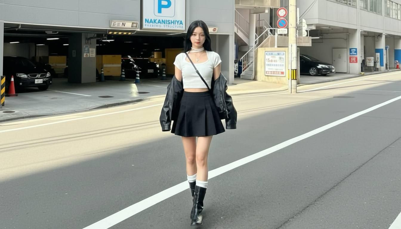 Chân váy xòe ngắn phối áo croptop tôn eo và dáng