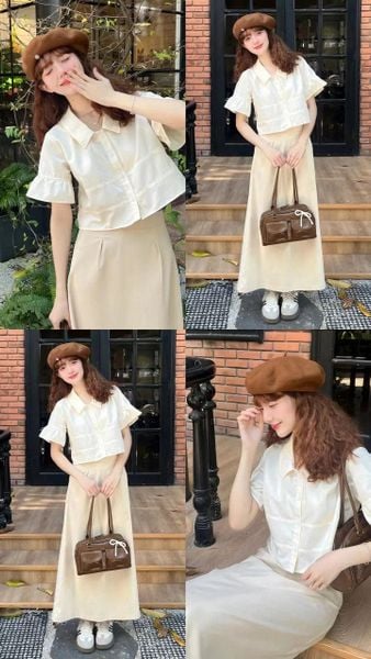 Công thức phối đồ với chân váy dài - áo kiểu tay lỡ
