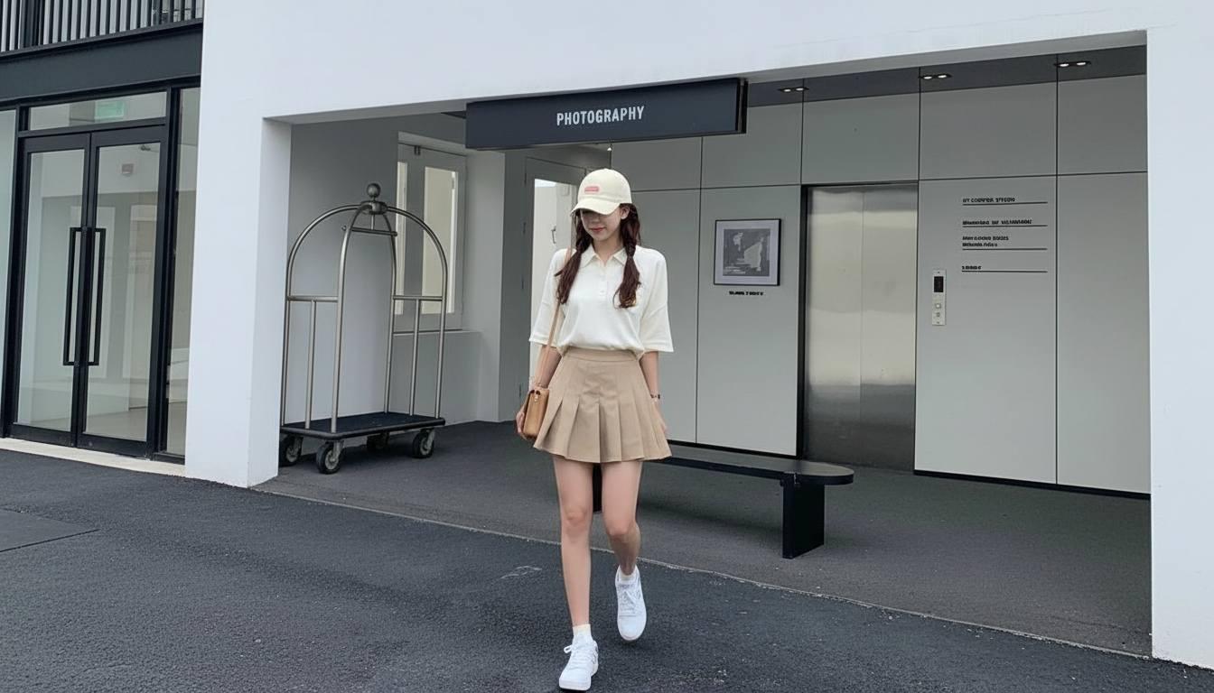 Chân váy ngắn phối áo polo hoặc áo dệt kim ôm chỉn chu nhẹ nhàng