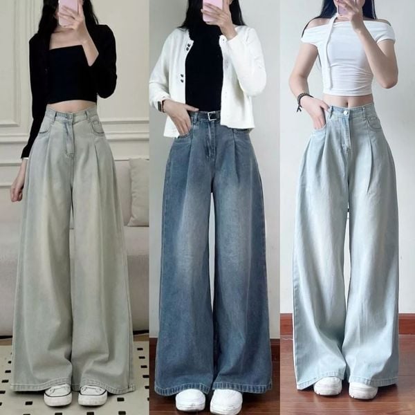 Cách phối đồ với giày thể thao trắng nữ - Áo croptop phối cùng quần ống rộng cạp cao