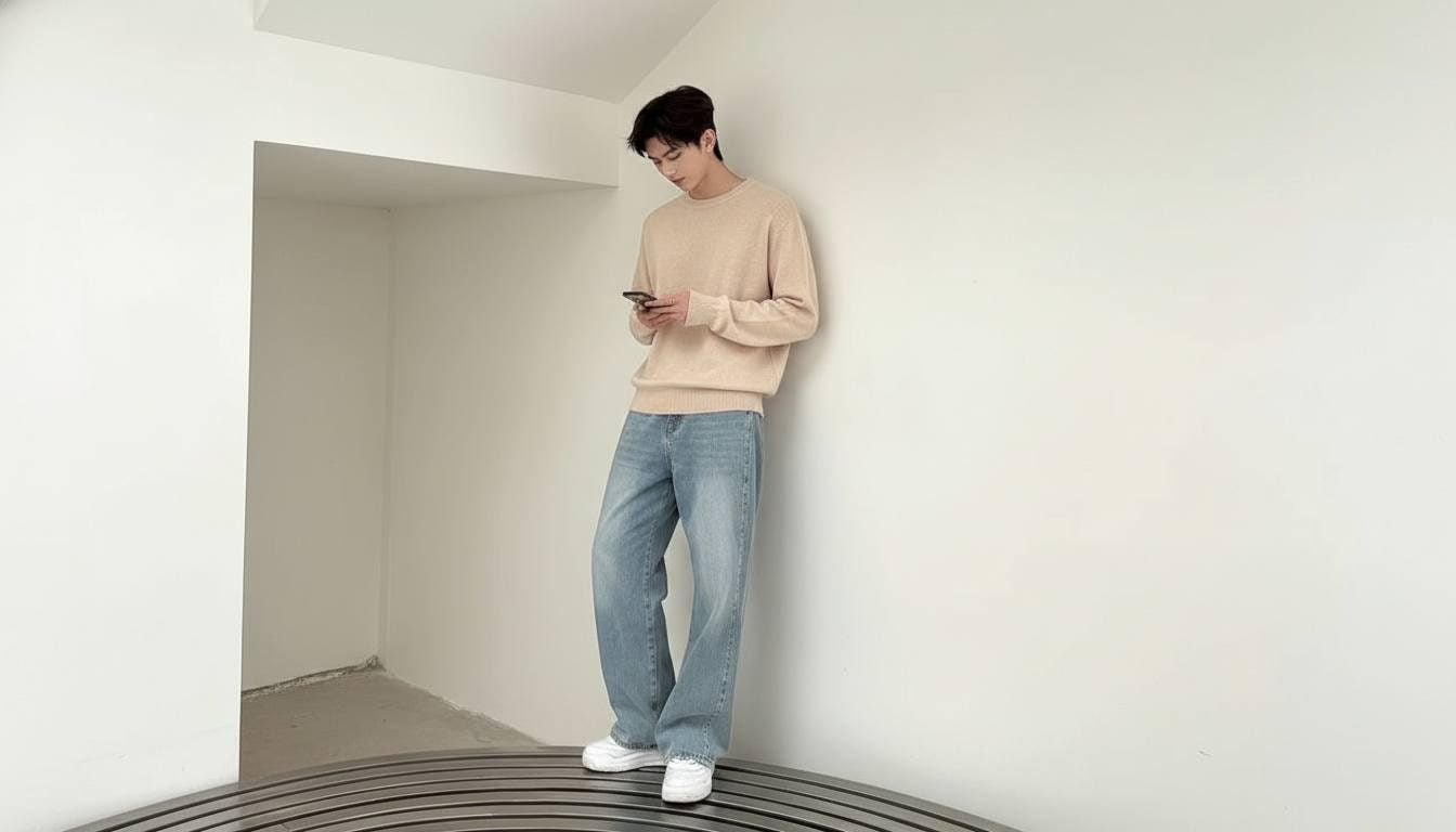 Quần jean ống đứng phối áo len ôm hoặc sweater mỏng mùa mát