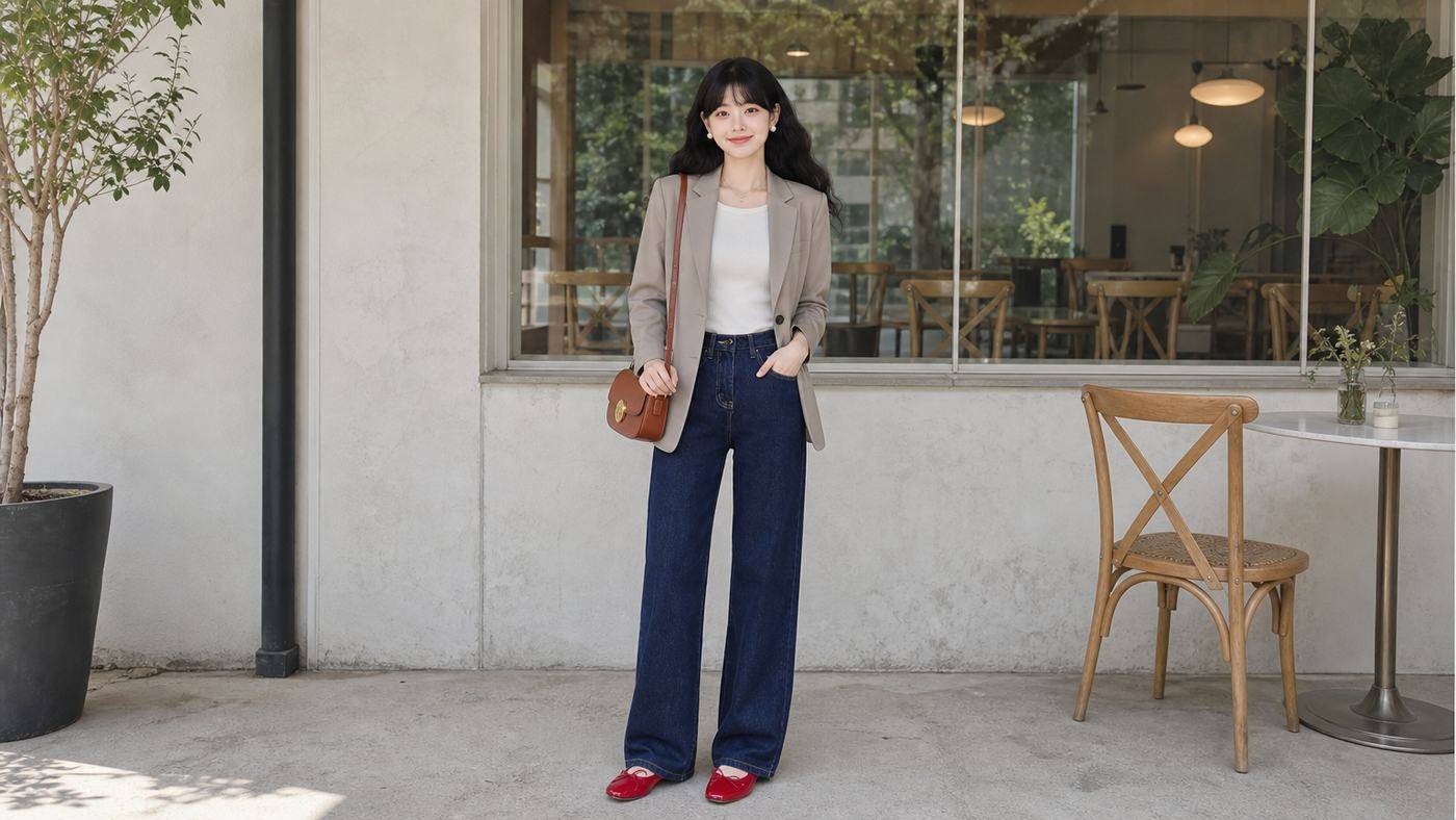 Phối đồ công sở với quần jeans tối màu và blazer cho môi trường less formal