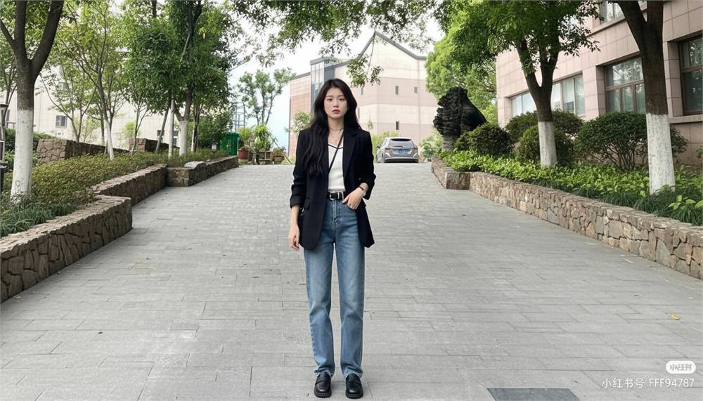 Quần jean ống đứng phối áo blazer theo phong cách smart casual