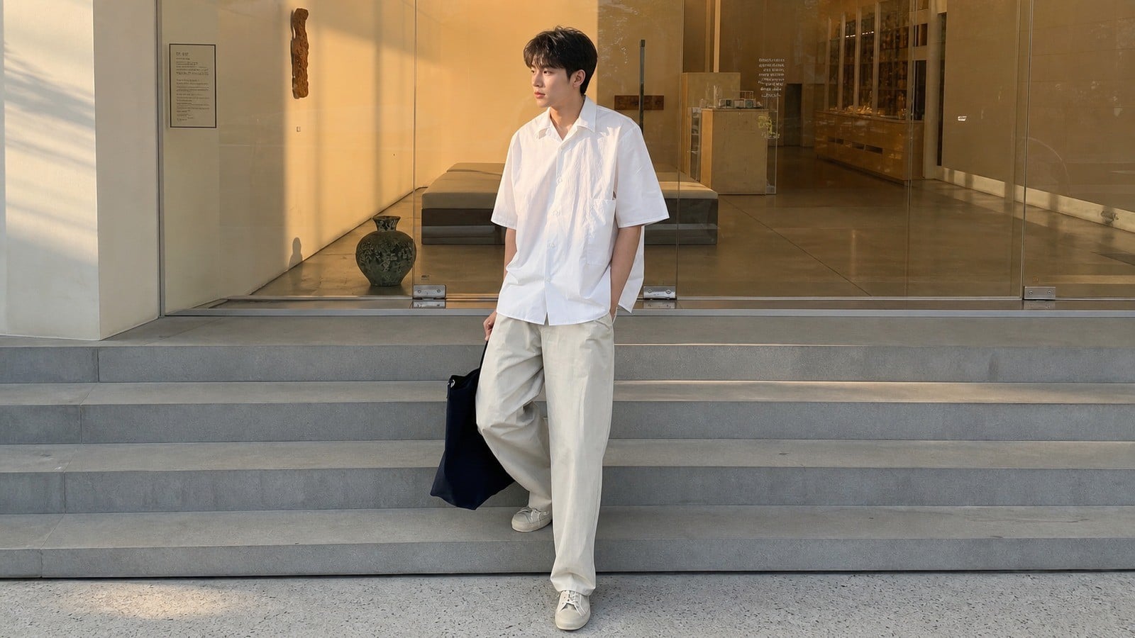 Sơ mi linen phối quần dài sáng màu nam mùa hè
