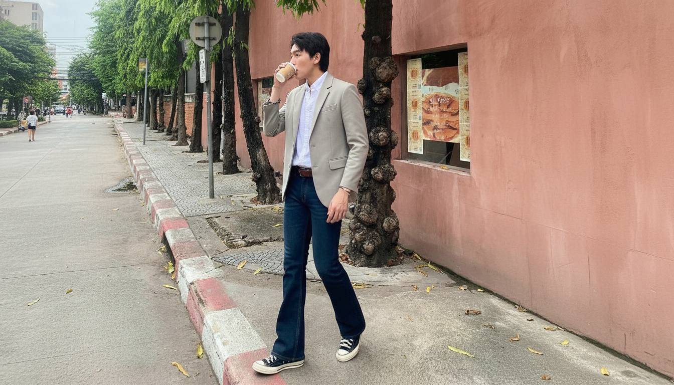 Quần jean ống loe phối blazer theo phong cách smart casual chỉn chu