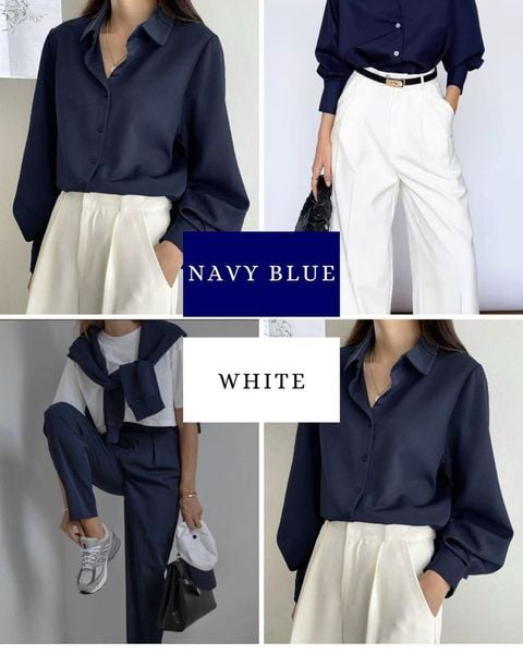 20 cách phối màu quần áo nữ và chọn màu Xanh navy + Trắng