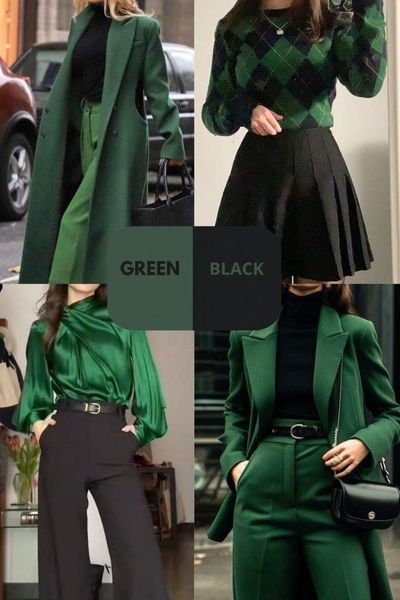 20 cách phối màu quần áo nữ và chọn màu Đen + Xanh lục bảo