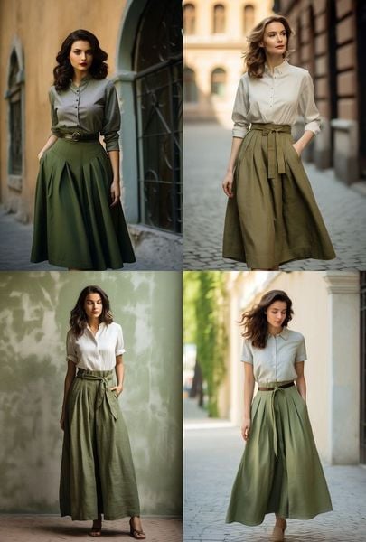 20 cách phối màu quần áo nữ và chọn màu Xanh olive + Kem