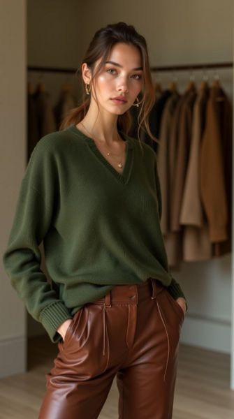 20 cách phối màu quần áo nữ và chọn Nâu đồng + Xanh rêu