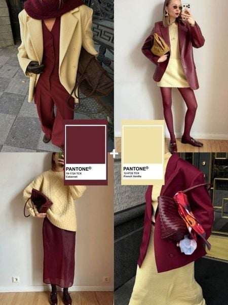 20 cách phối màu quần áo nữ và chọn Đỏ mận + Be