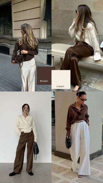 20 cách phối màu quần áo nữ và chọn màu Kem + Nâu