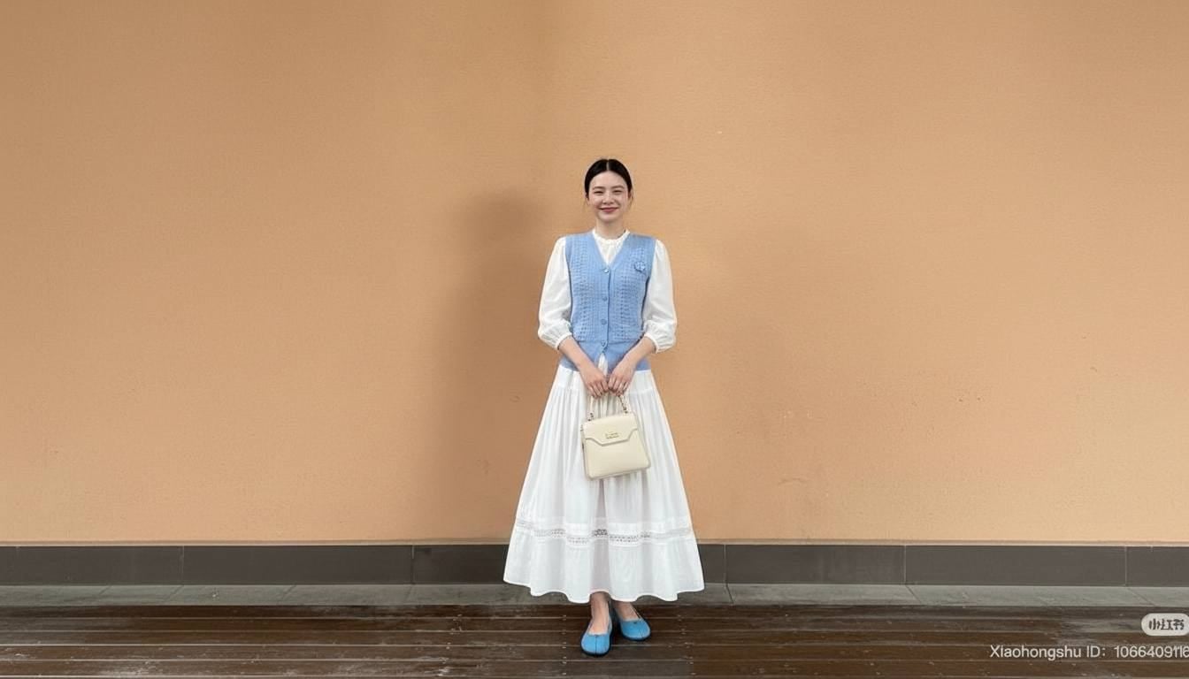 Áo gile mỏng phối đầm liền bên trong nữ tính mà vẫn có điểm nhấn