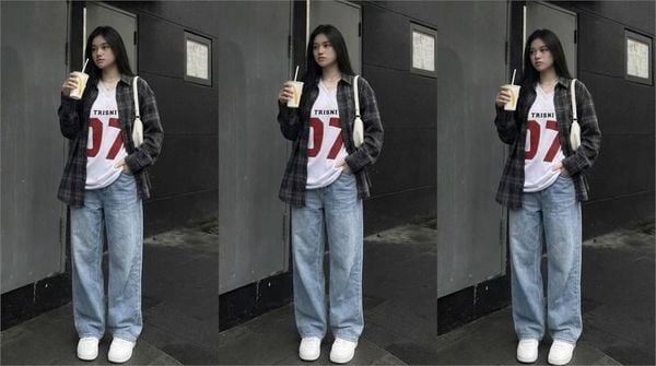 Áo thun form rộng nữ phối short denim theo phong cách trẻ trung