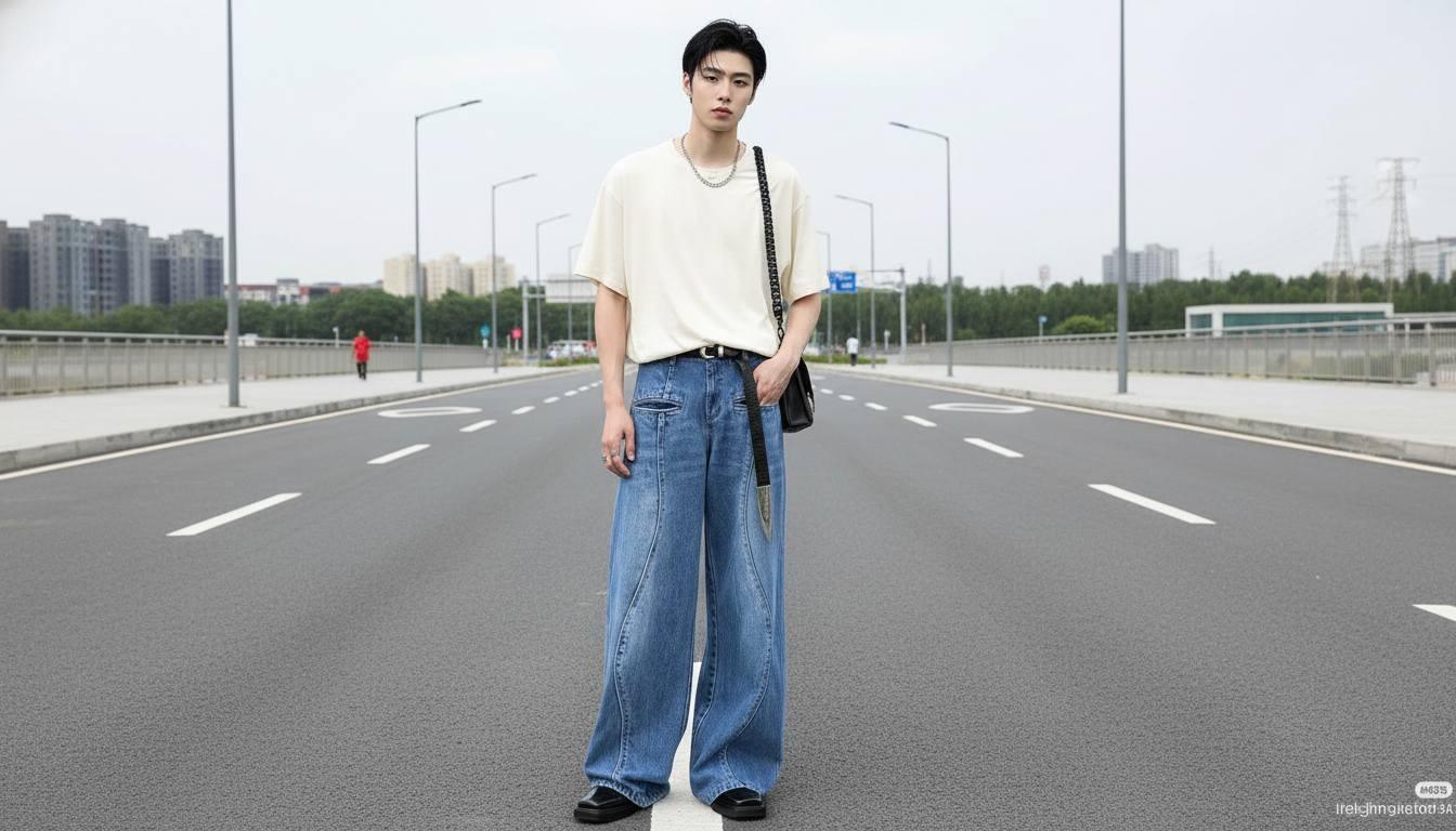 Quần ống suông nam phối áo thun trơn sạch và gọn