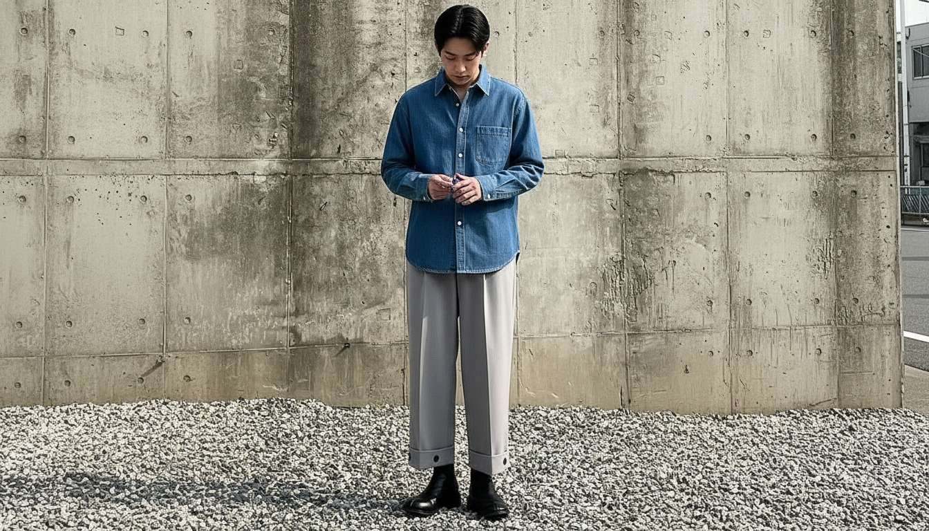Quần ống suông nam phối sơ mi denim nam tính và casual