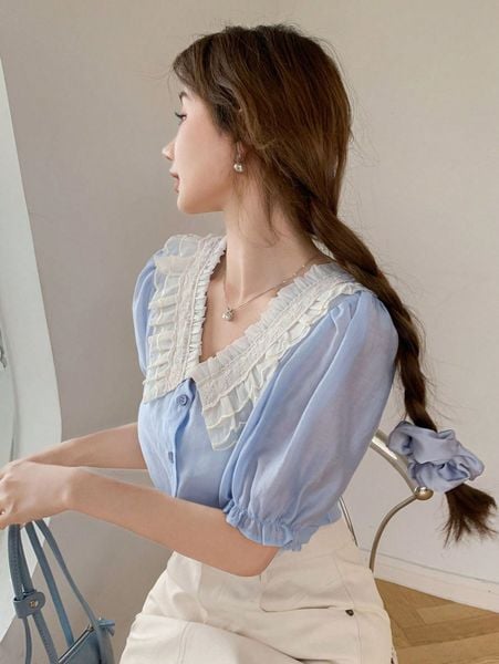 Các kiểu áo sơ mi nữ tay lỡ đẹp - phối ren