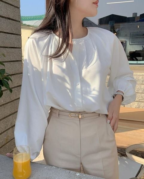 Các mẫu áo sơ mi nữ cách điệu đẹp - Áo sơ mi nữ cách điệu không cổ