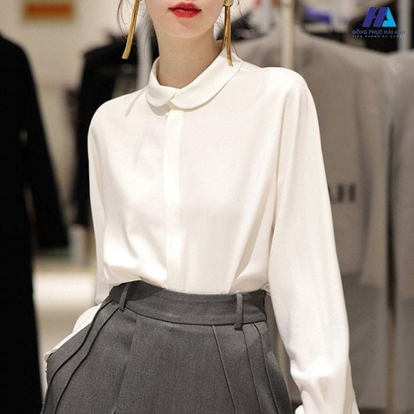 Các mẫu áo sơ mi nữ cách điệu đẹp - Áo sơ mi nữ cách điệu cổ tròn