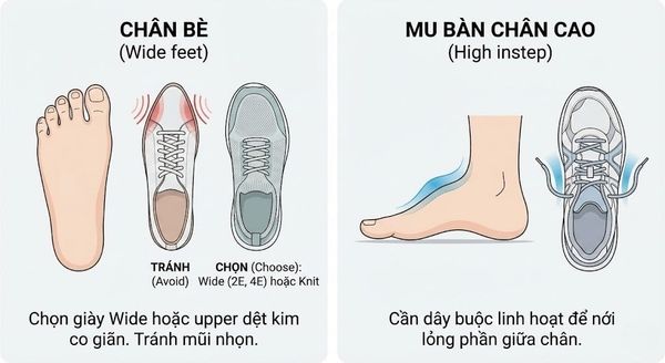 Cách chọn giày thể thao phù hợp - Theo Chiều rộng và mu bàn chân