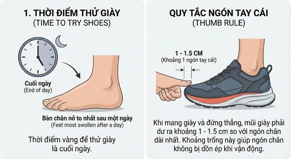 Cách chọn giày thể thao phù hợp - Thời điểm thử giày