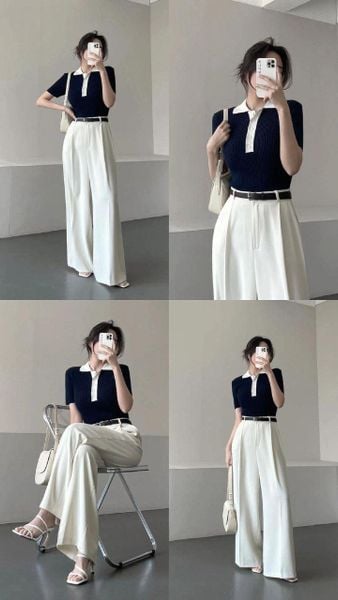 Cắch phối đồ với áo polo nữ - kết hợp quần trắng và phụ kiện tối giản