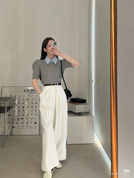 Cắch phối đồ với áo polo nữ - kết hợp với quần ống loe nhẹ