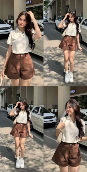 Cắch phối đồ với áo polo nữ - phối với quần short vải